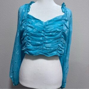 Blue Women's Ruched Crop Top NWT Size L